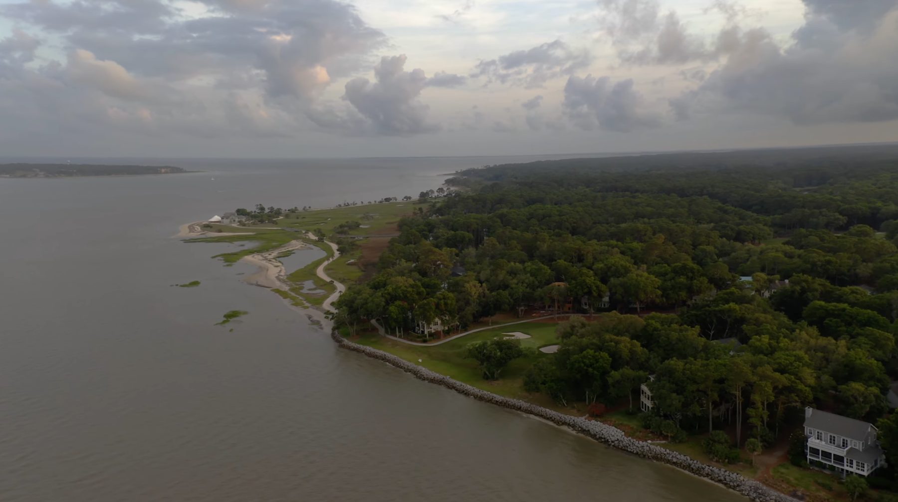 Haig Point on Daufuskie Island, the shoreline and golf holes above Calibogue Sound