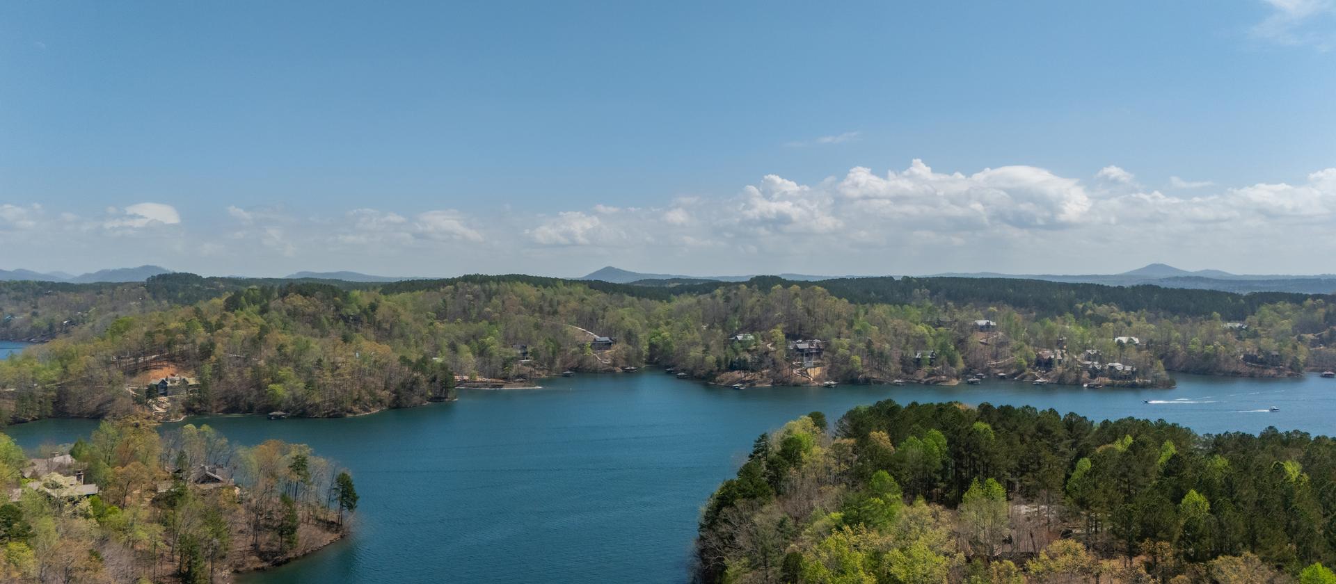 A quiet arm of Lake Keowee in spring, seen from the air