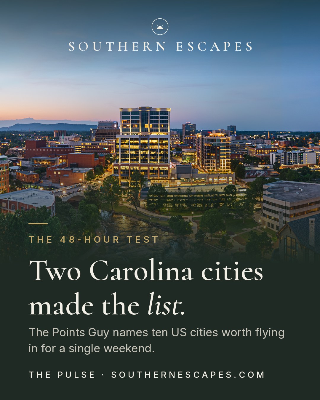 Downtown Greenville, South Carolina at dusk